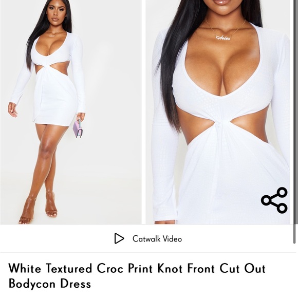 NWT PrettyLittleThing white knot front cut out bodycon dress size US 6 - Picture 4 of 11